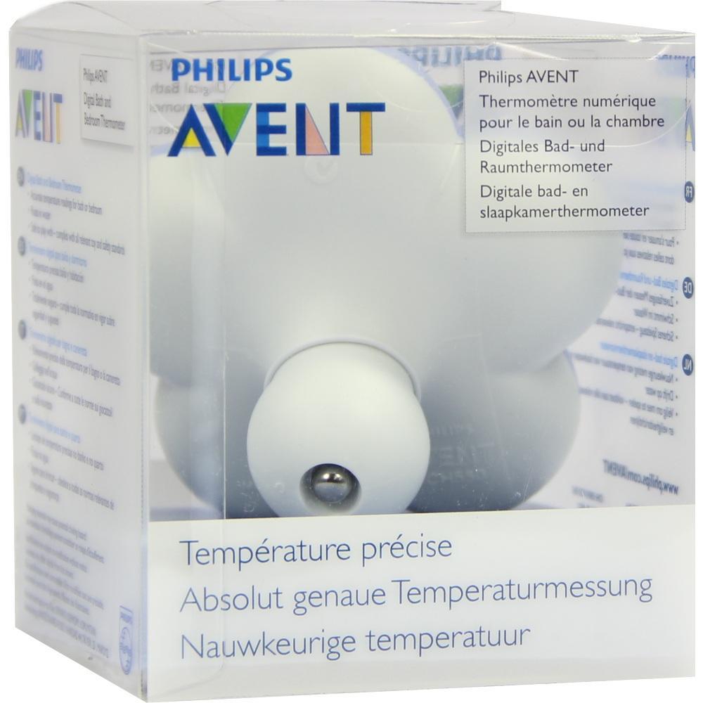 Verpackung eines digitalen Bad- und Raumthermometers der Marke Philips AVENT.