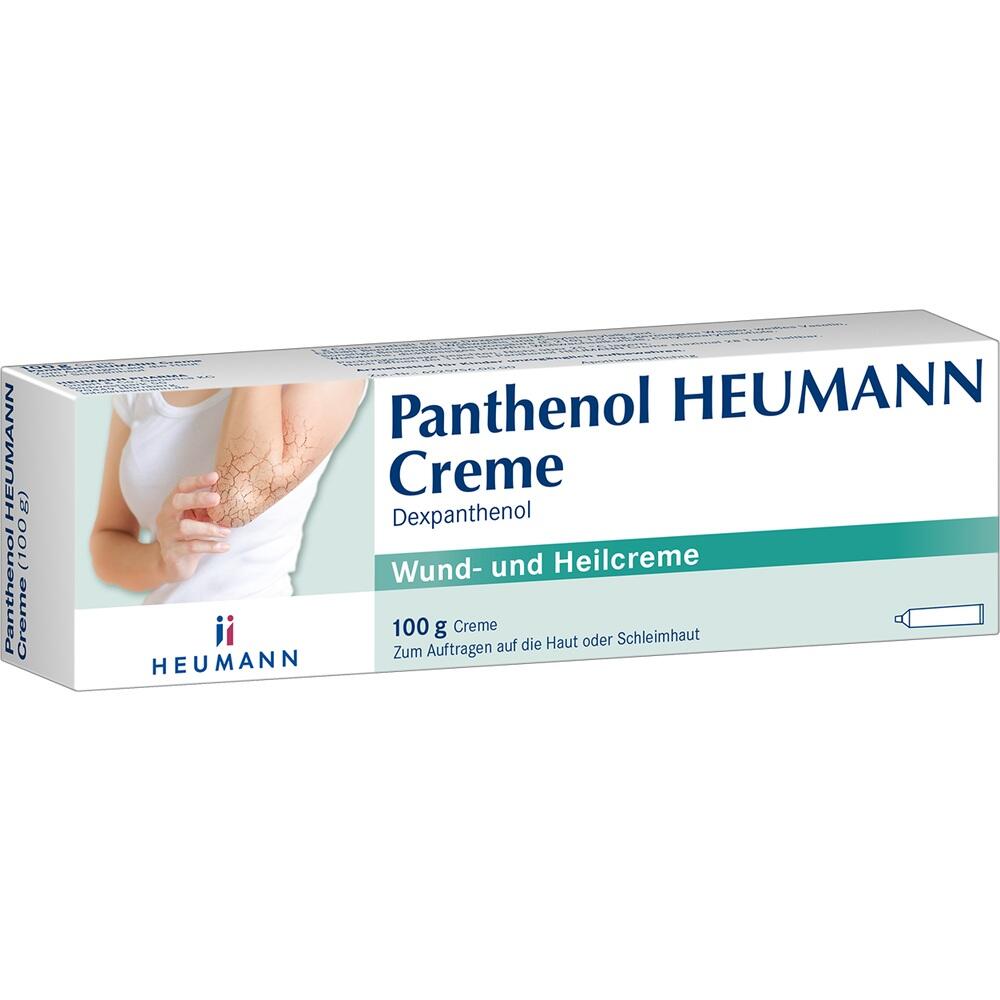 Eine wei&szlig;e Schachtel Panthenol-Heilcreme mit blauem Schriftzug.