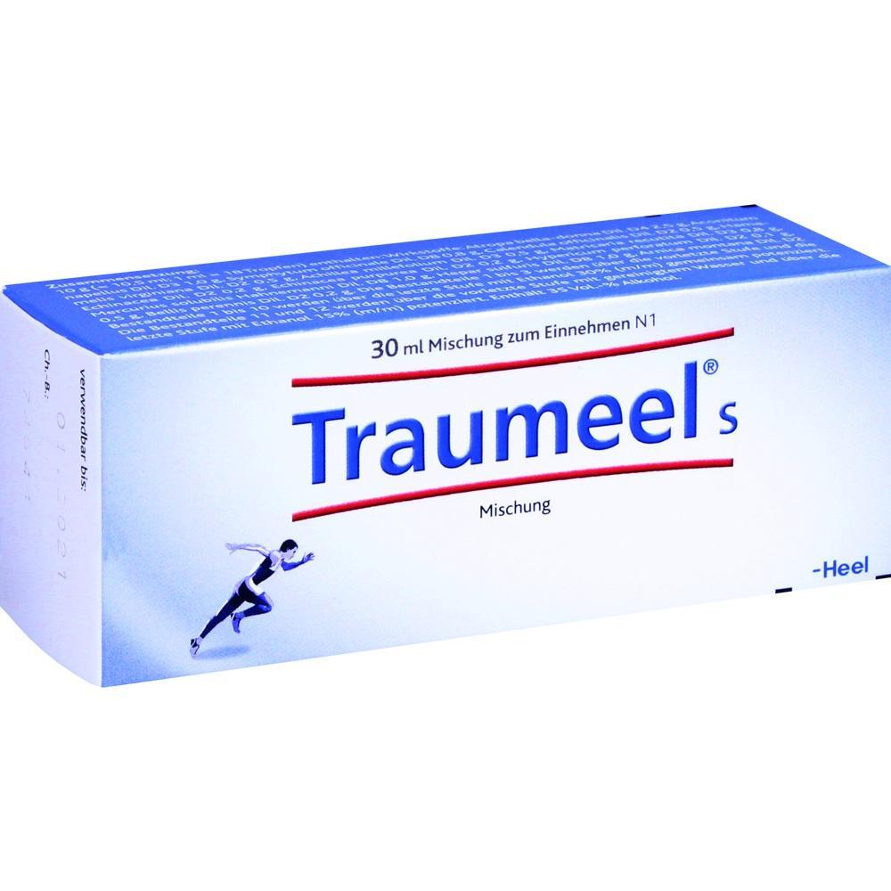 Eine Packung Gel mit dem Namen "Traumeel s" f&uuml;r 30 ml Mischung zum Einnehmen.