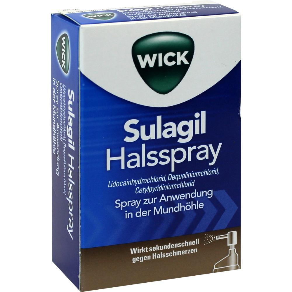 Eine blaue Verpackung f&uuml;r ein Halsspray von Wick zur Linderung von Halsschmerzen.