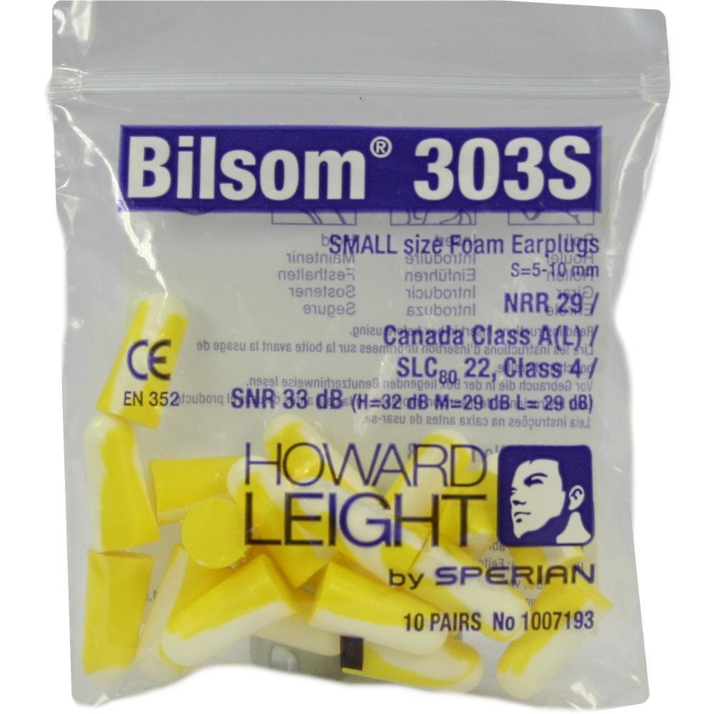 Gelbe Ohrstöpsel in einer transparenten Verpackung mit blauer Aufschrift.