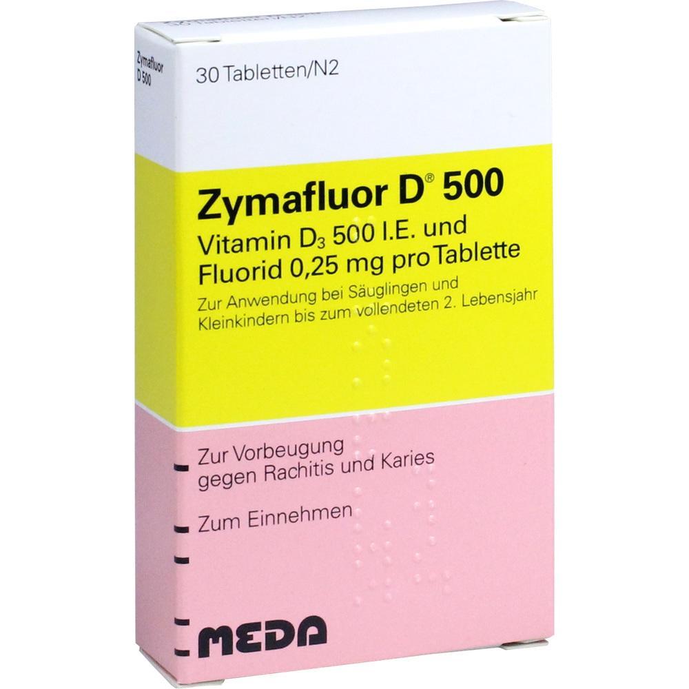 Eine Packung Zymafluor D 500 Tabletten zur Vorbeugung gegen Rachitis und Karies.