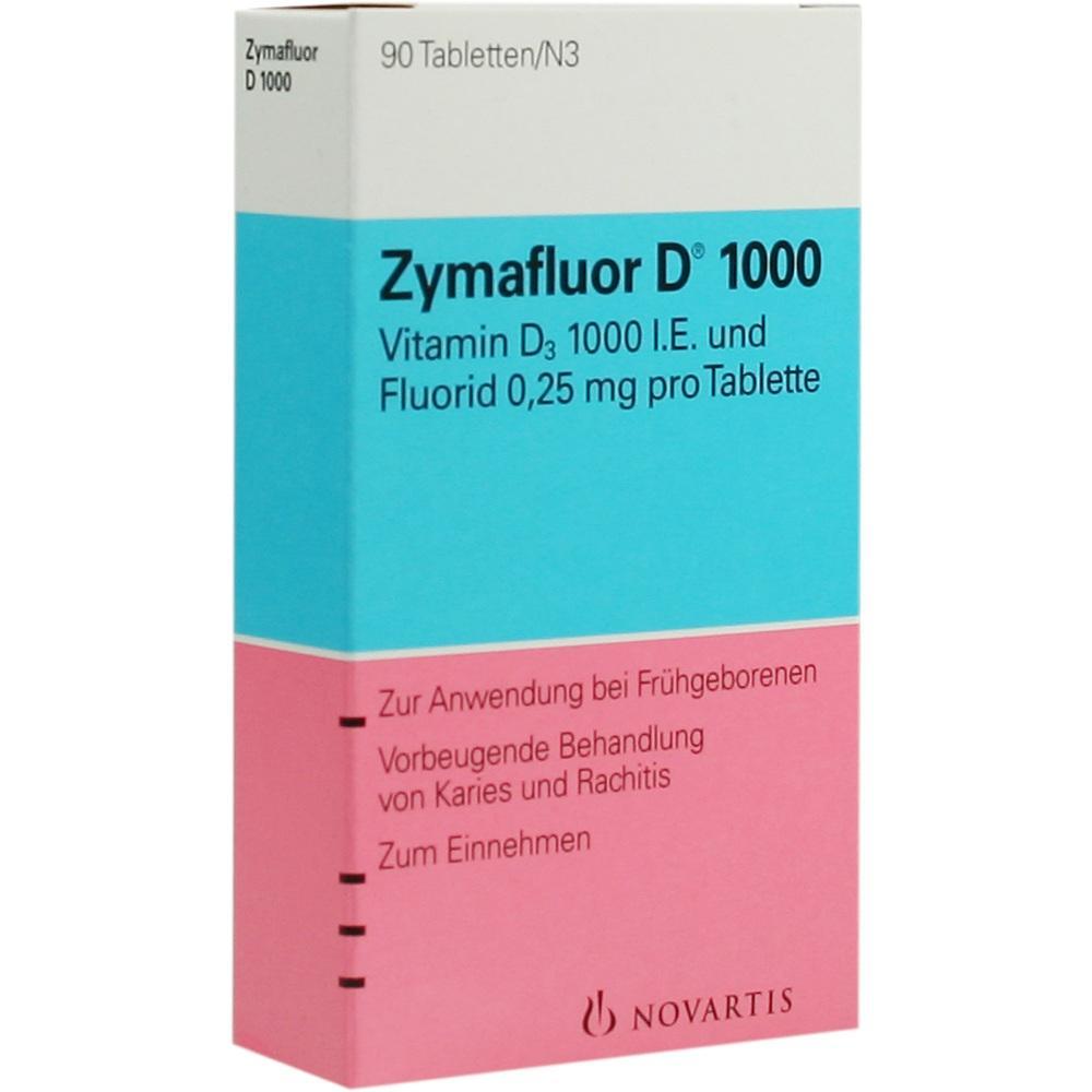 Verpackung von Zymafluor D 1000 mit Vitamin D3 und Fluorid-Tabletten f&uuml;r Fr&uuml;hgeborene.