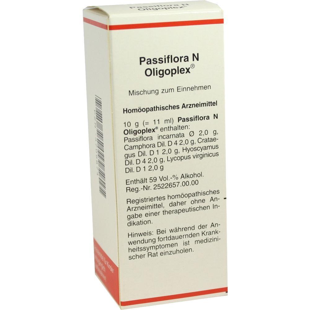 Eine Packung mit der Aufschrift "Passiflora N Oligoplex", ein hom&ouml;opathisches Arzneimittel.