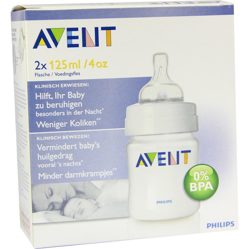 Verpackung von Philips Avent Babyflaschen mit Anti-Kolik-Eigenschaften.
