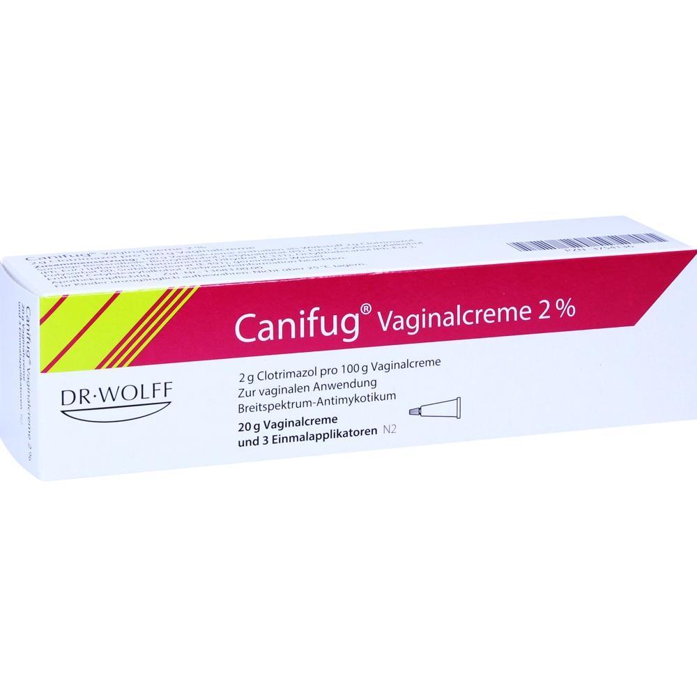 Eine Packung mit Canifug Vaginalcreme 2% zur Behandlung von Pilzinfektionen.