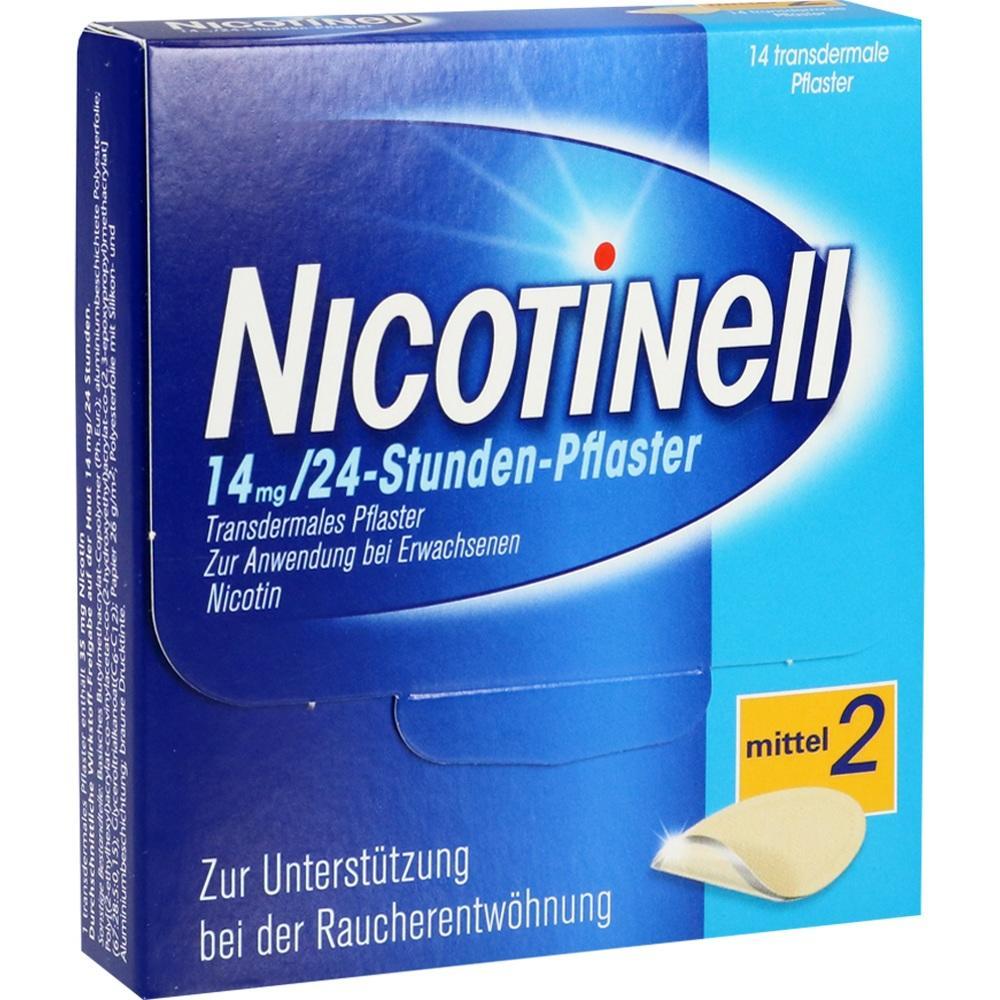 Eine blaue Verpackung von Nicotinell Nikotinpflastern zur Raucherentwöhnung.