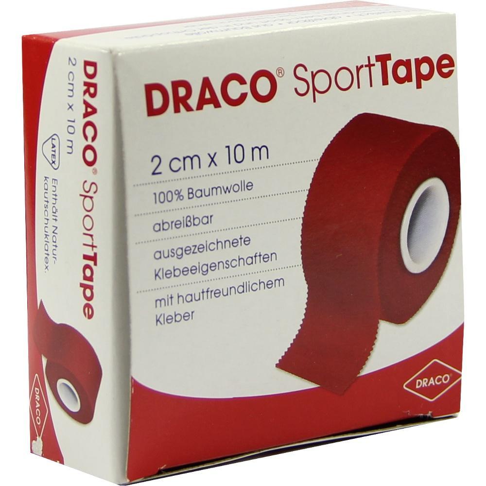 Eine Verpackung von rotem Sporttape aus Baumwolle, Ma&szlig;e 2 cm x 10 m.
