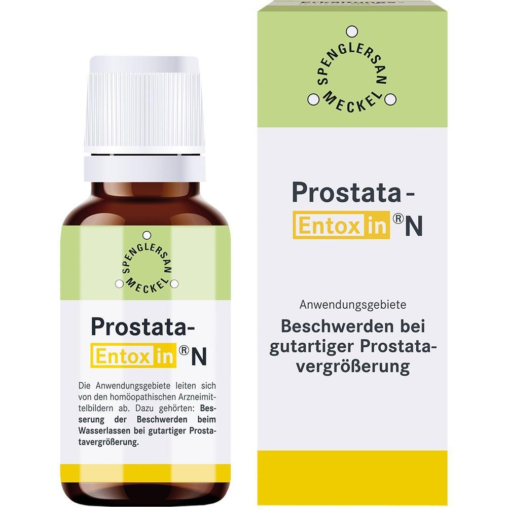 Eine Flasche und Packung eines Mittels f&uuml;r Prostatabeschwerden stehen nebeneinander.