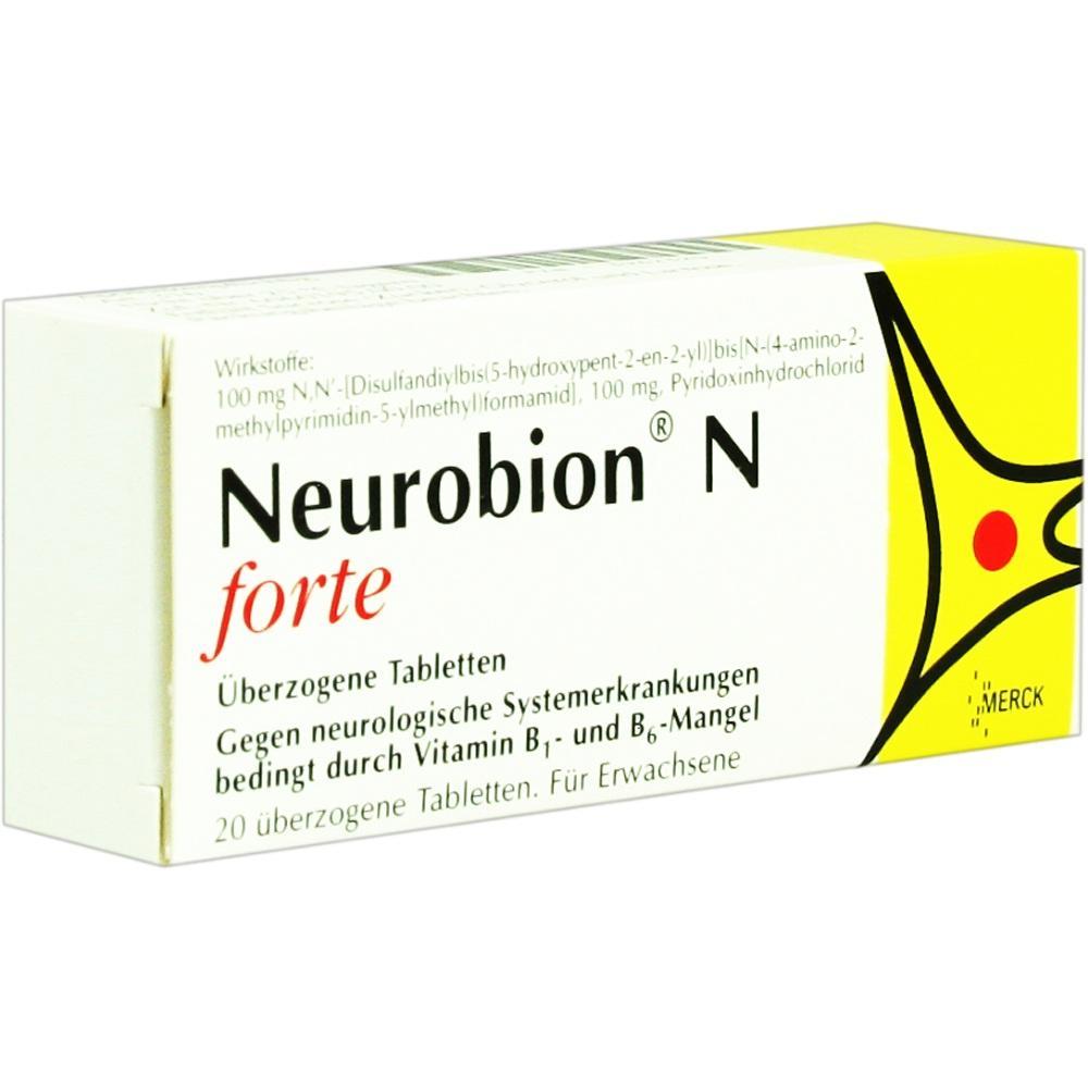 Packung mit Neurobion N forte Tabletten gegen Vitamin B1- und B6-Mangel.