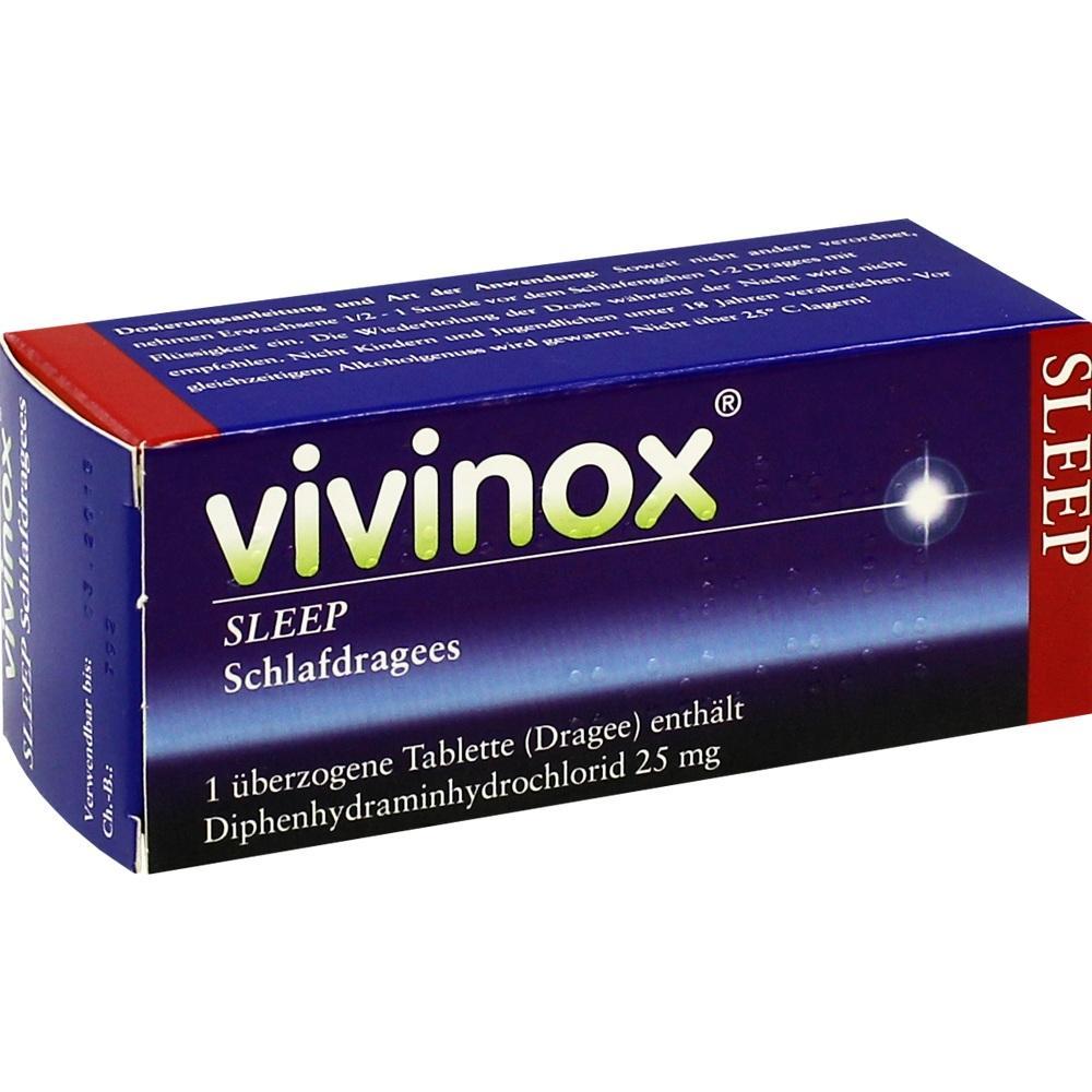 Blaue Packung von Vivinox Sleep mit Schlafdragees.