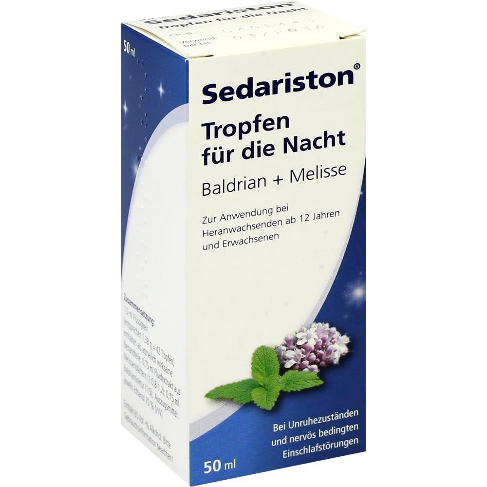 Packung Sedariston Tropfen mit Baldrian und Melisse gegen Unruhe und Einschlafprobleme.