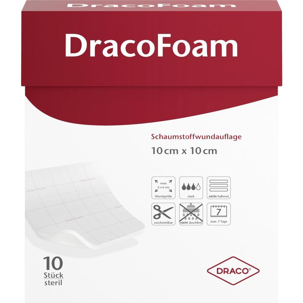 Verpackung einer Schaumstoffwundauflage mit der Aufschrift "DracoFoam".