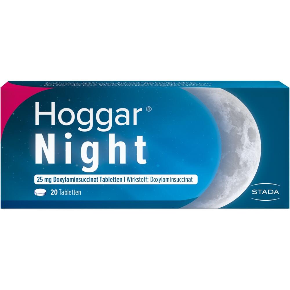 Verpackung von Hoggar Night, einem Schlafmittel mit 20 Tabletten.