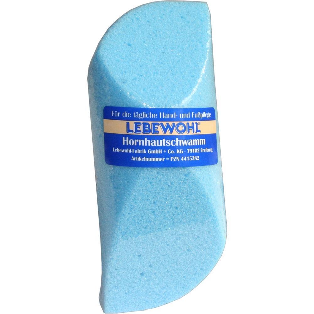 Ein blauer Hornhautschwamm mit der Aufschrift "Lebewohl".