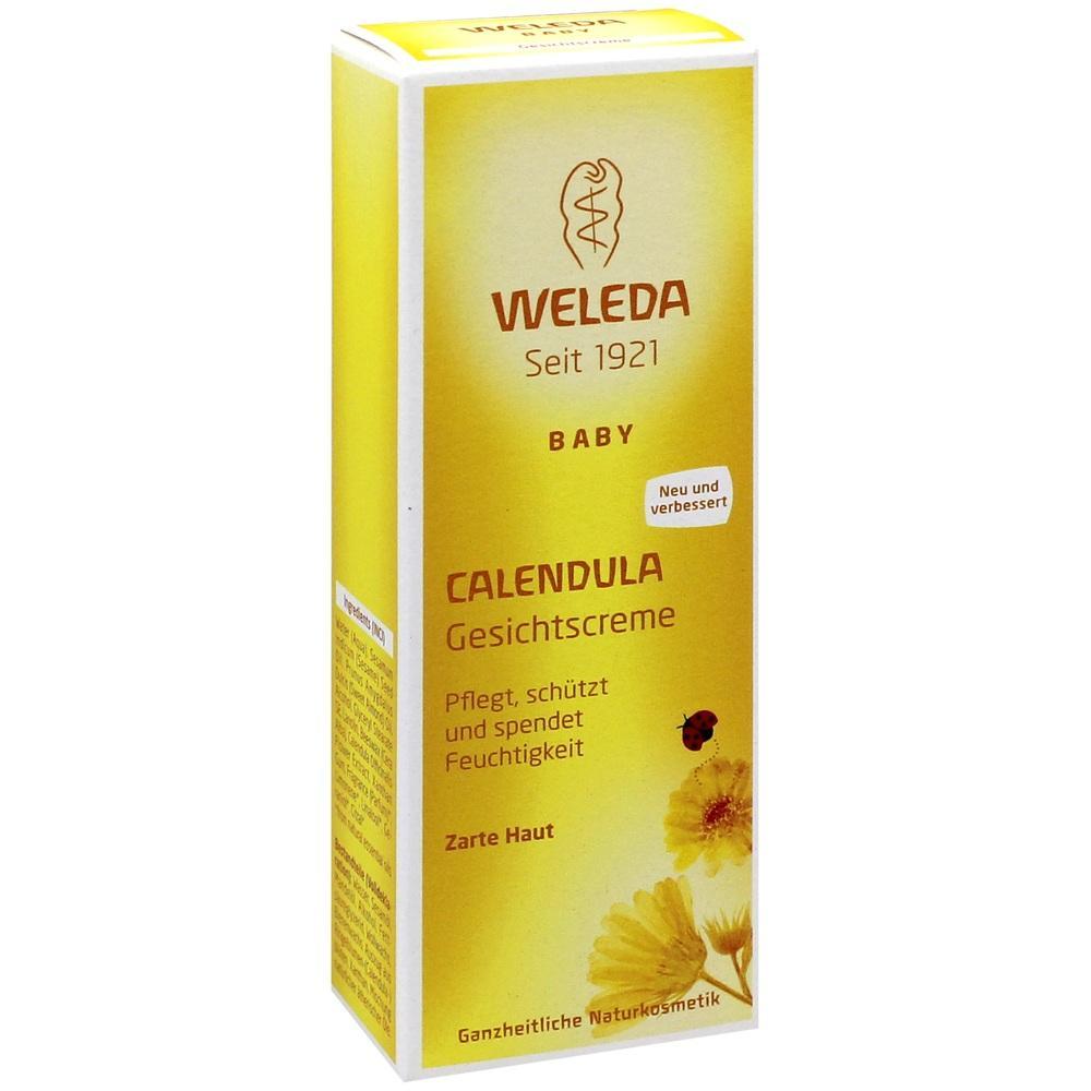 Gelbe Verpackung von Weleda Calendula Gesichtscreme f&uuml;r Babys.