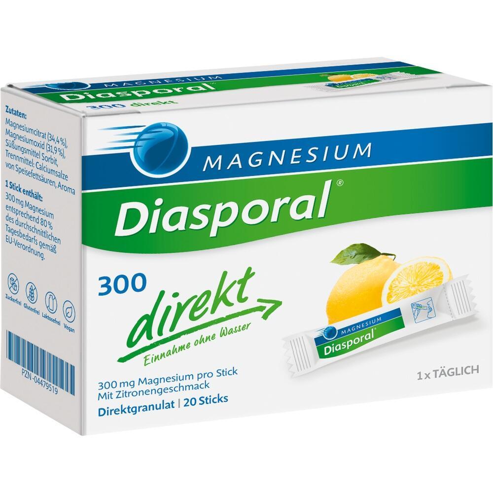 Eine Packung Diasporal Magnesium-Sticks mit Zitronengeschmack.