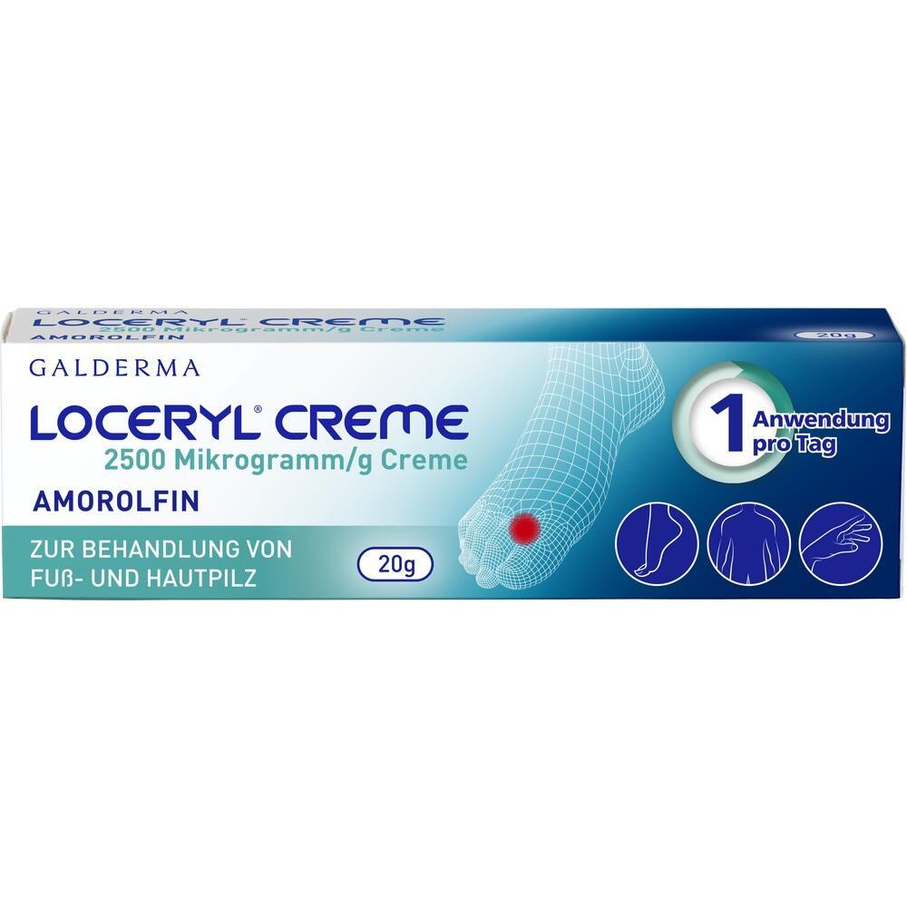 Eine Packung Loceryl Creme zur Behandlung von Fu&szlig;- und Hautpilz.