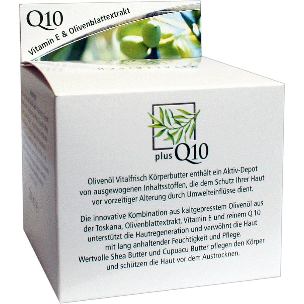 Eine Verpackung f&uuml;r K&ouml;rperbutter mit Q10, Oliven&ouml;l und Vitamin E.