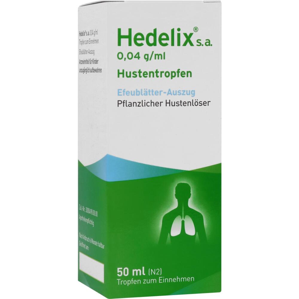 Verpackung von Hedelix Hustentropfen mit gr&uuml;nem und wei&szlig;em Design.