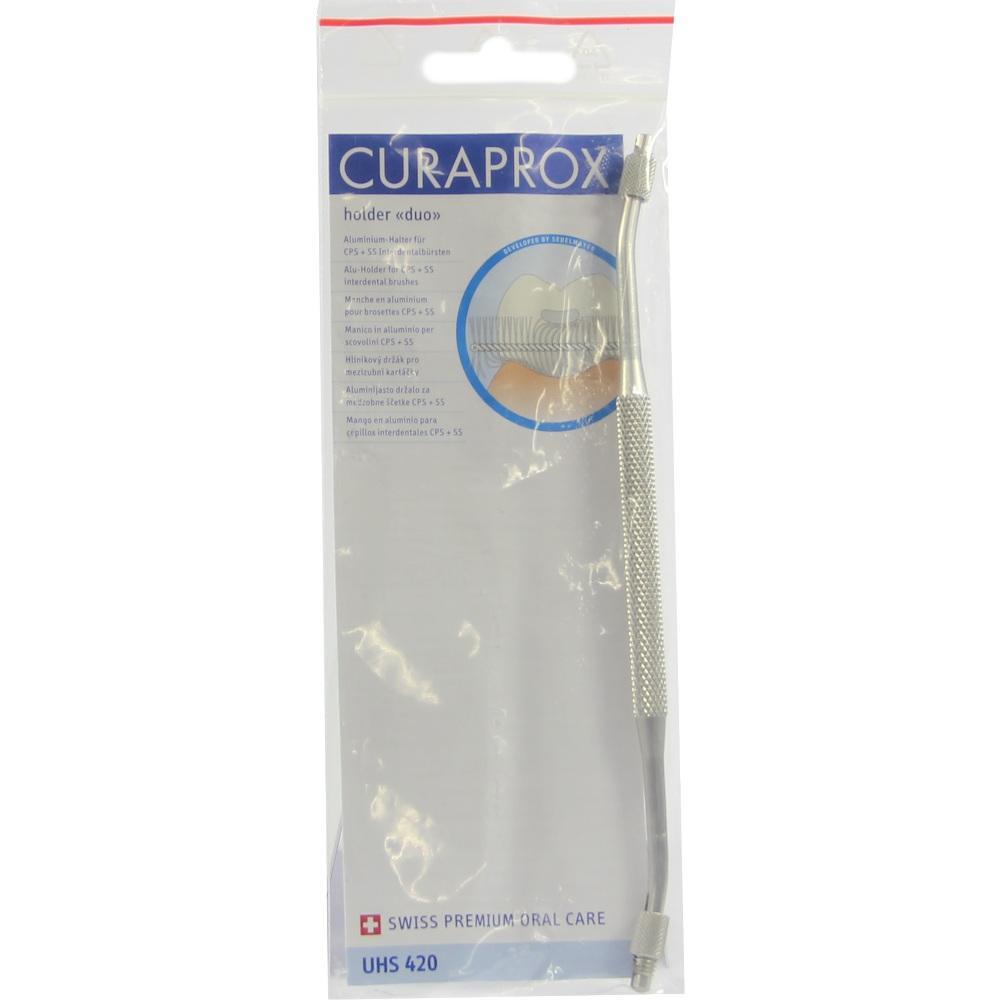 Verpacktes Dentalinstrument von Curaprox aus Metall.