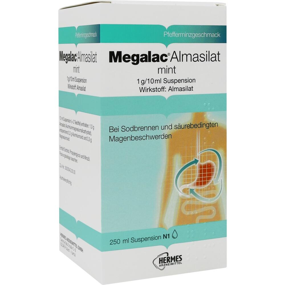 Eine Packung Megalac Almasilat gegen Sodbrennen und Magenbeschwerden.