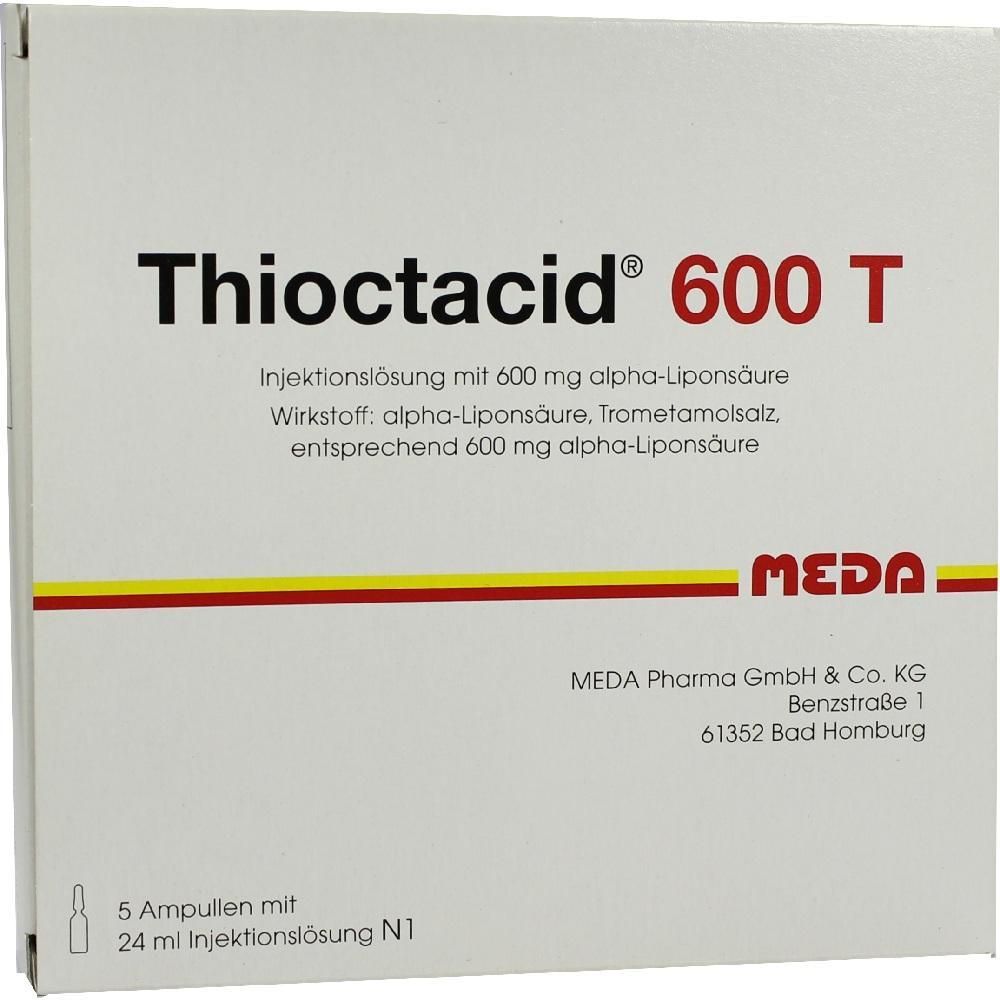 Verpackung von "Thioctacid 600 T" Injektionsl&ouml;sung mit 600 mg Alpha-Lipons&auml;ure.