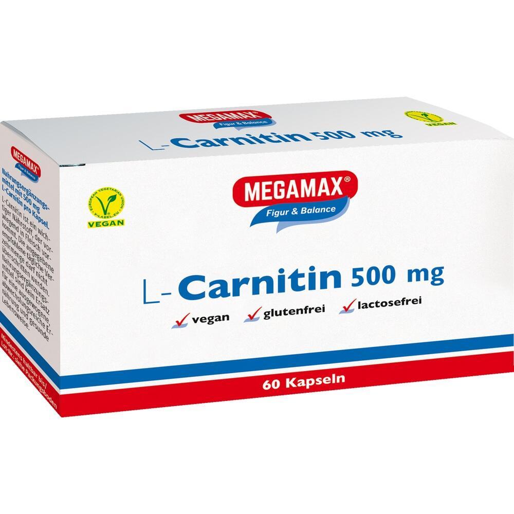 Wei&szlig;e Verpackung von L-Carnitin 500 mg Kapseln, vegan und glutenfrei.