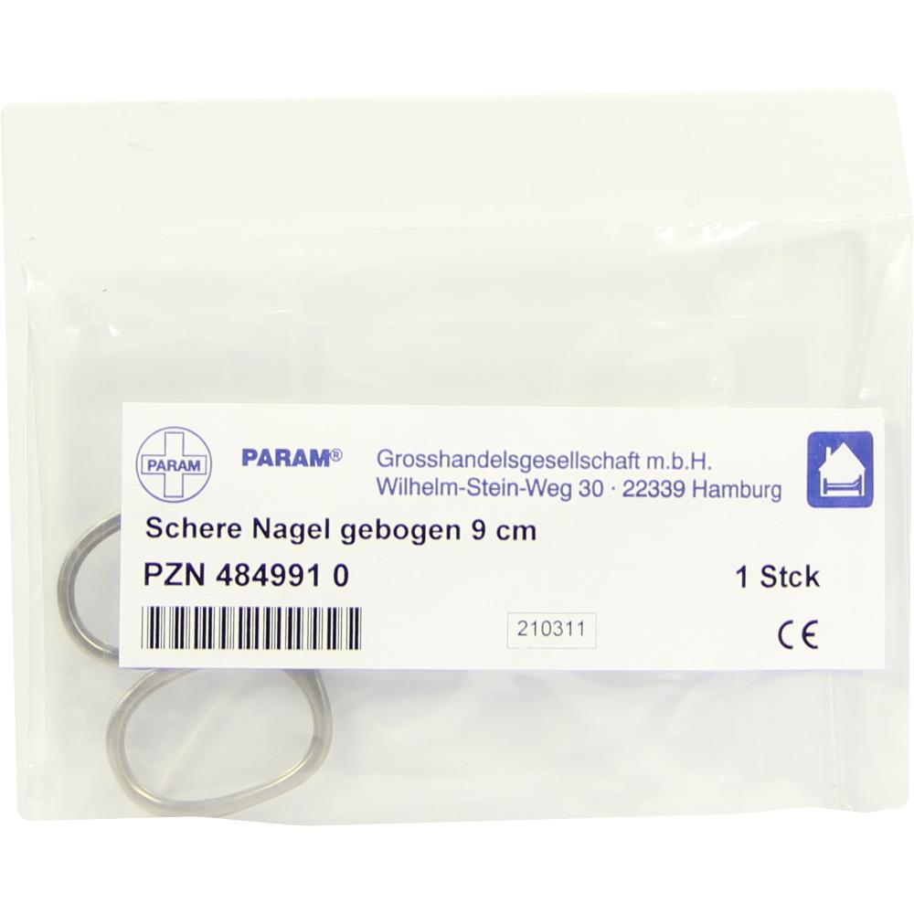 Verpackte, gebogene Nagelschere mit Etikett in einer durchsichtigen Plastikh&uuml;lle.