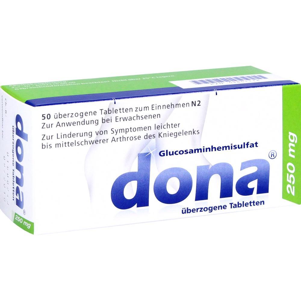 Gr&uuml;ne und wei&szlig;e Medikamentenschachtel mit der Aufschrift "Dona 250 mg".