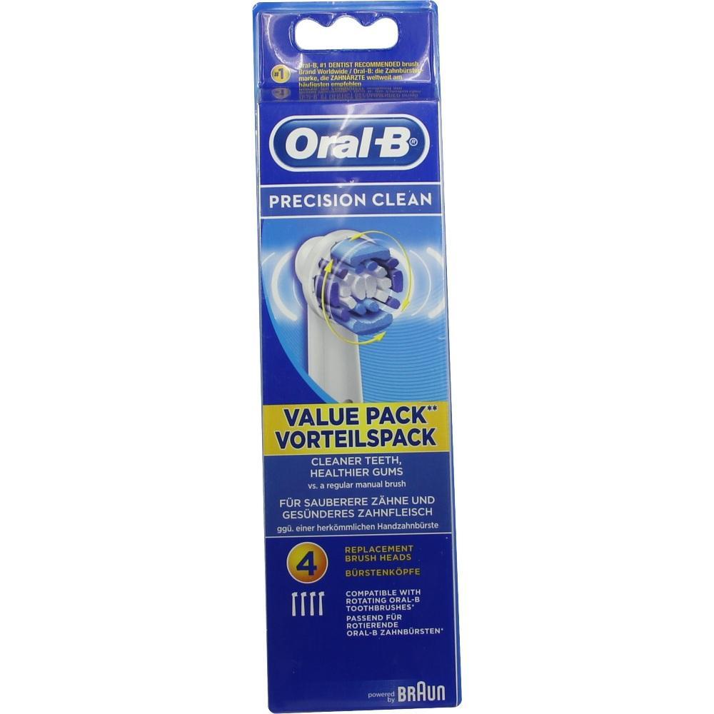 Verpackung mit vier Ersatzb&uuml;rstenk&ouml;pfen f&uuml;r Oral-B elektrische Zahnb&uuml;rsten.