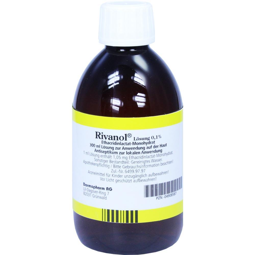 Braune Flasche Rivanol-L&ouml;sung 0,1% zur Hautdesinfektion.