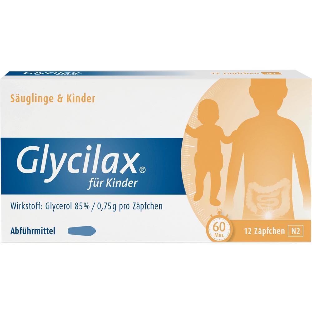 Eine Packung Glycilax-Z&auml;pfchen f&uuml;r S&auml;uglinge und Kinder.