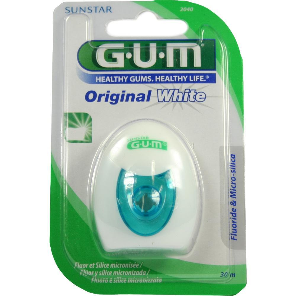 Zahnseide in einer Verpackung, bezeichnet als "Original White" von G.U.M.