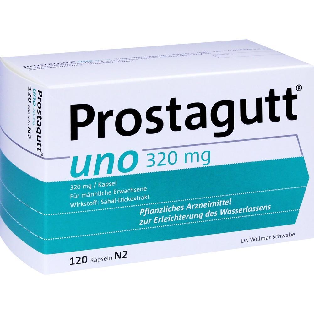 Schachtel mit 120 Kapseln des pflanzlichen Arzneimittels "Prostagutt uno" 320 mg.