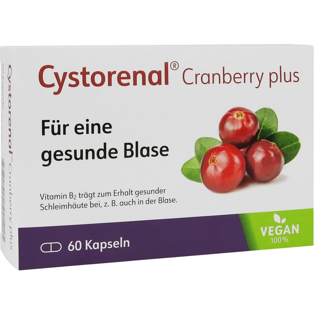 Verpackung mit Cranberry-Motiven f&uuml;r Kapseln zur Unterst&uuml;tzung der Blasengesundheit.