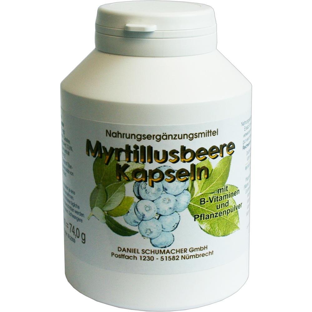 Eine wei&szlig;e Dose mit Myrtillusbeeren-Kapseln als Nahrungserg&auml;nzungsmittel.