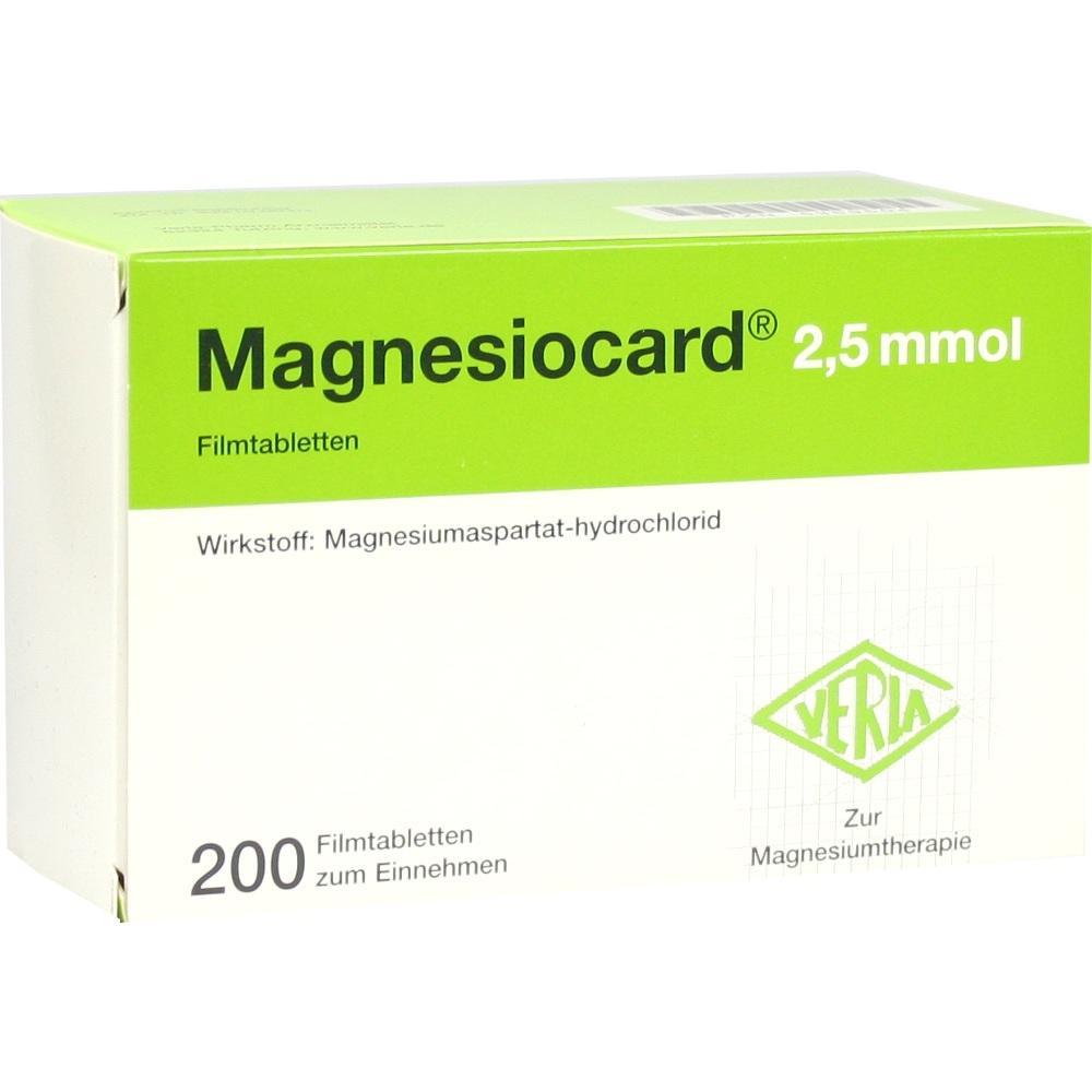 Eine Packung Magnesiocard-Tabletten mit 200 St&uuml;ck zur Magnesiumtherapie.