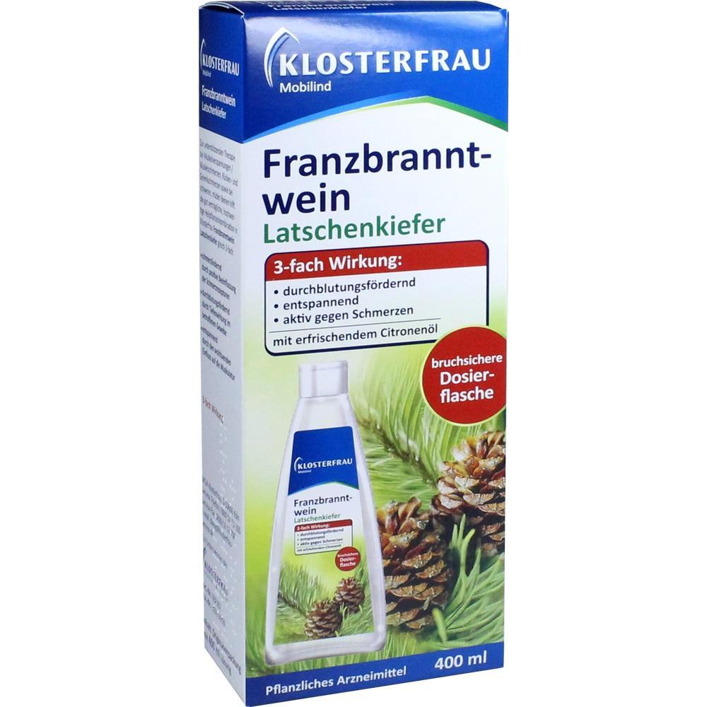 Verpackung von Klosterfrau Franzbranntwein mit Latschenkiefer und Zitronen&ouml;l, 400 ml.