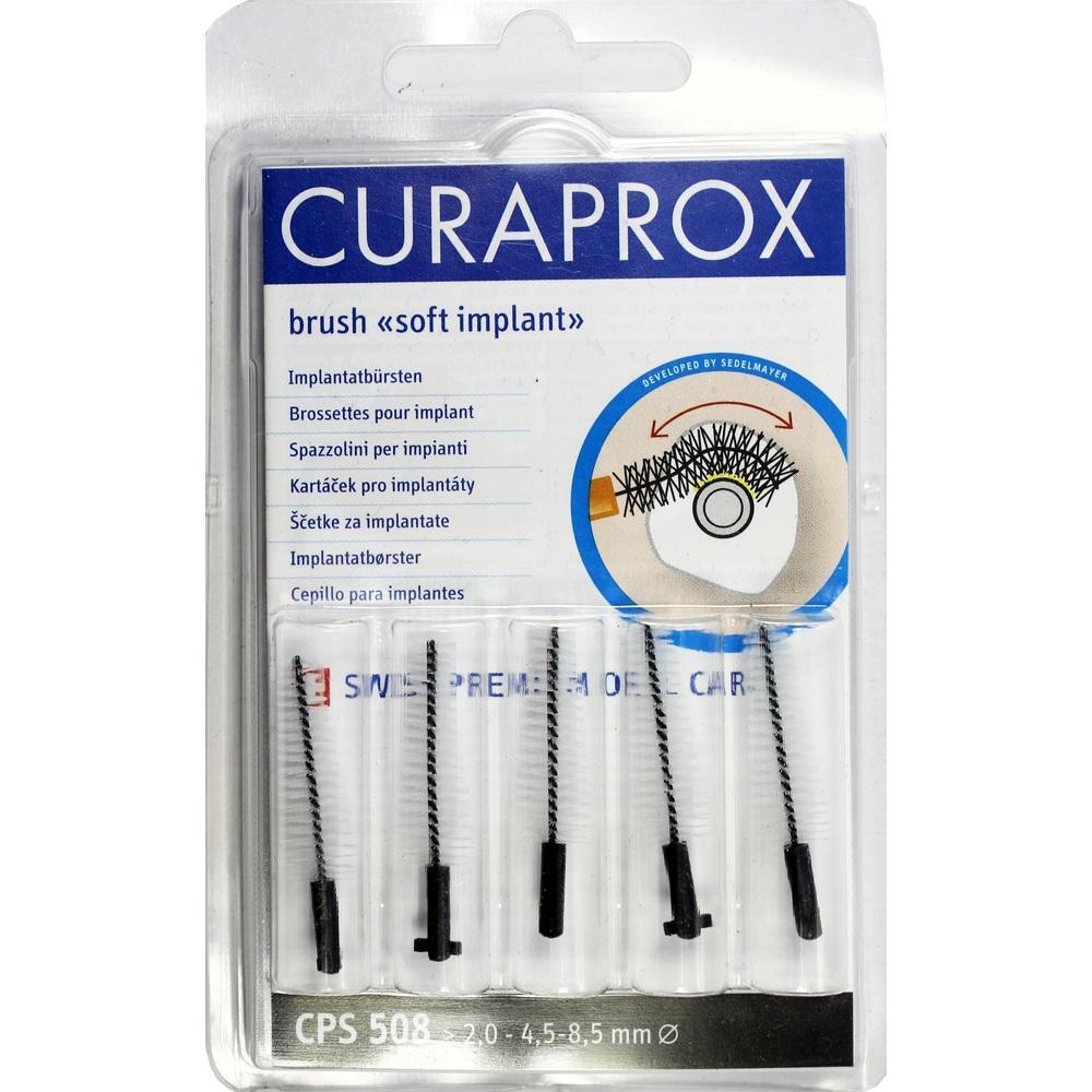 Verpackung mit Implantatbürsten von Curaprox für Zahnhygiene.