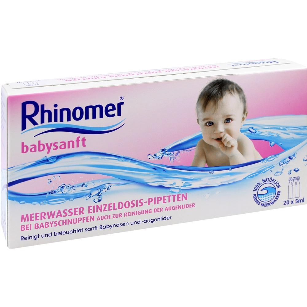 Eine Packung "Rhinomer babysanft" mit einem Baby und Wasser auf der Vorderseite.