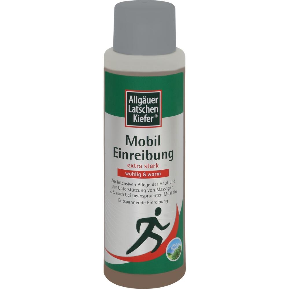 Eine Flasche mit Mobil-Einreibung zur Pflege und Massage der Haut.