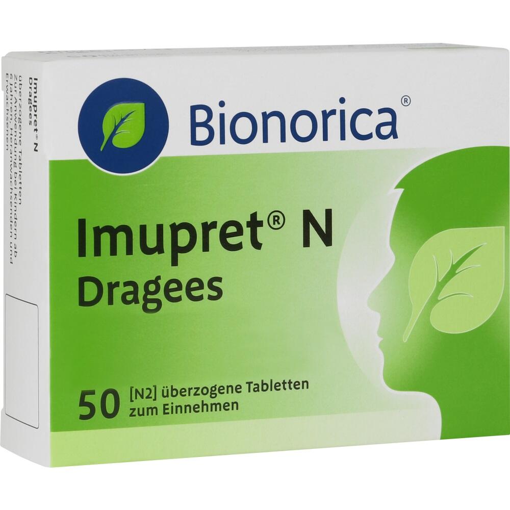 Eine gr&uuml;ne Packung mit Tabletten der Marke Bionorica, Imupret N Dragees.