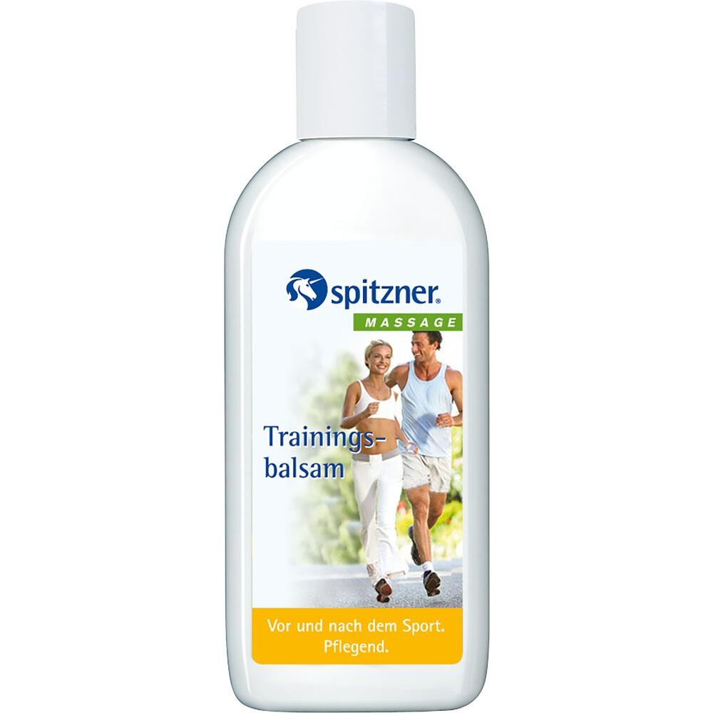 Eine Flasche Trainingsbalsam mit Bild von zwei joggenden Menschen.