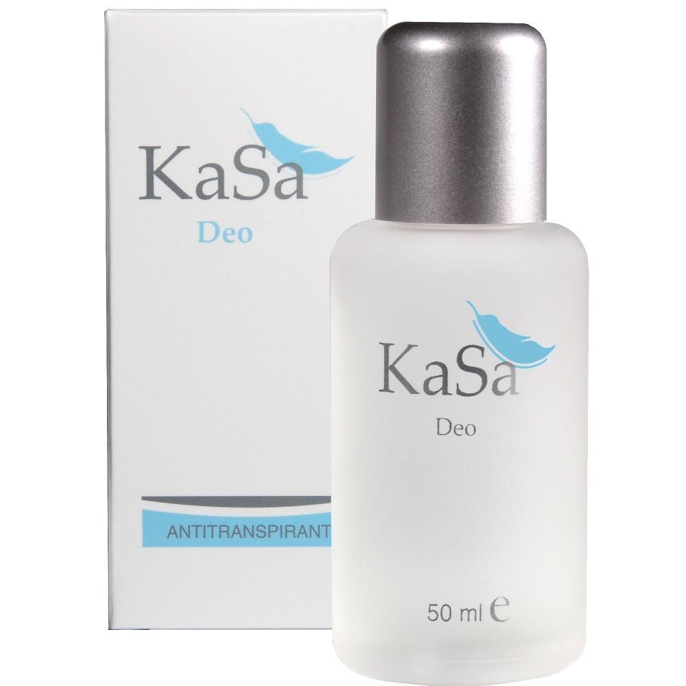Ein Deodorant-Fl&auml;schchen und seine Verpackung mit der Aufschrift "KaSa Deo".