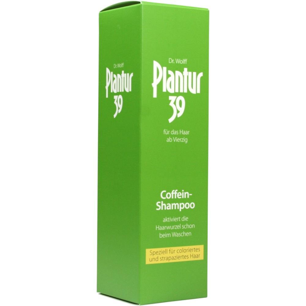 Gr&uuml;ne Packung mit der Aufschrift "Plantur 39 Coffein-Shampoo".