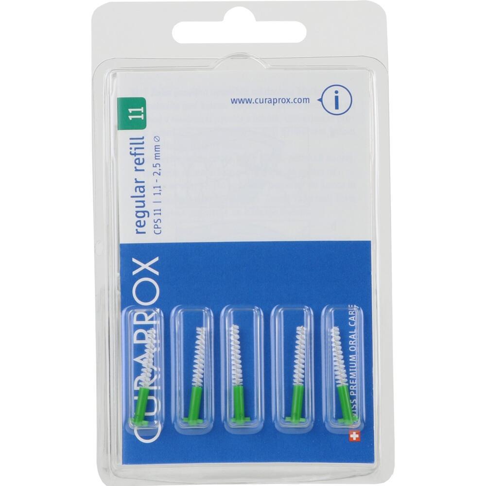 Eine Packung mit f&uuml;nf gr&uuml;nen Zahnzwischenraumb&uuml;rsten.