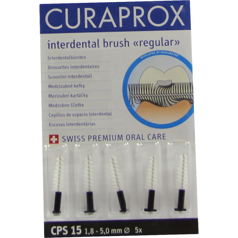 F&uuml;nf schmale Interdentalb&uuml;rsten in einer Verpackung von Curaprox.