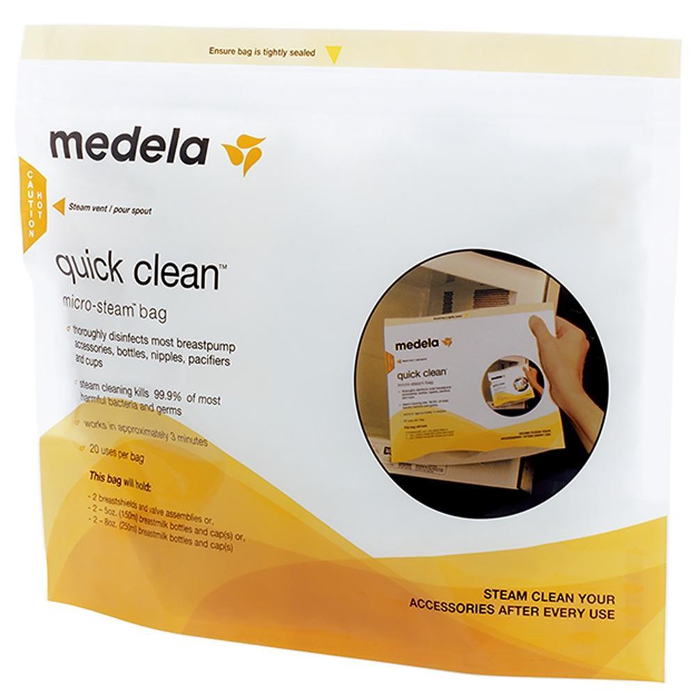 Wei&szlig;e Verpackung von Medela f&uuml;r Micro-Dampfreiniger-Taschen.