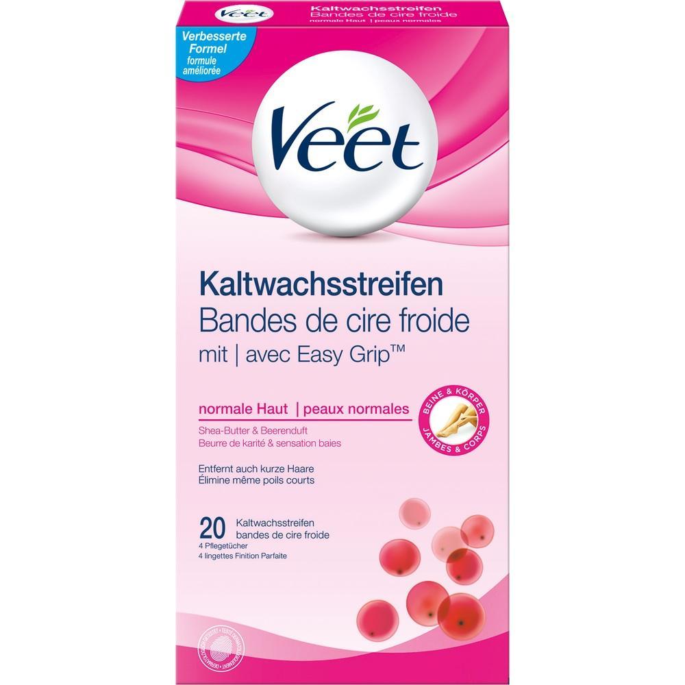 Verpackung von Veet Kaltwachsstreifen f&uuml;r normale Haut mit Beerenduft.
